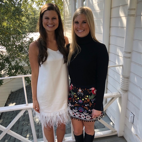 vince camuto feather trim dress